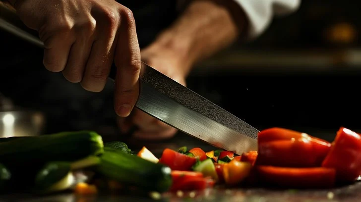 Chef chopping fresh vegetables